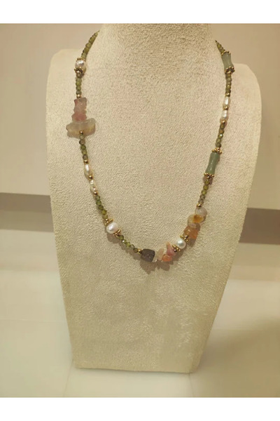 Peach Jewelry Κολιέ με Μαργαριτάρια Γλυκού Νερού & Ημιπολύτιμες Πέτρες – 45 εκ.