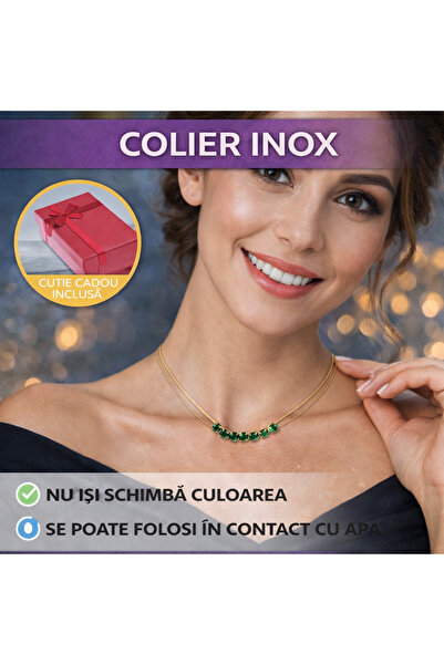 SMARTECH Colier Inox, Bicolor, Cu Pietre Verzi