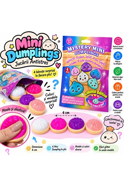 SHOP LIKE A PRO Set 4 Mini Dumpling Squishy în Plic Surpriză, Jucării Antistr...