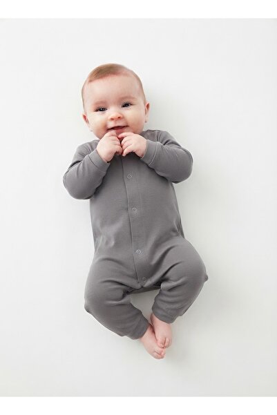 gülerçocuk Unisex Newborn and Baby Gray Soft Combed Cotton Blend Jumpsuit wit...