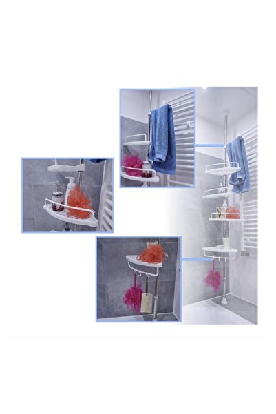 Generic Brand Raft telescopic de colt pentru baie, cu 4 etajere si suport prosop, organizator baie, montaj fara gaurire