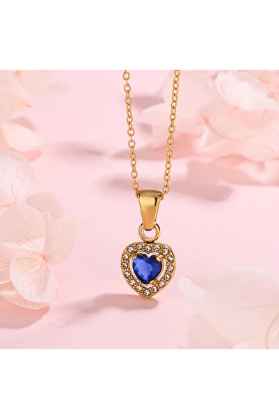 Peach Jewelry Μενταγιόν Καρδιά Με Μπλε Κρύσταλλο Και Λευκά Ζιρκόν Ανοξείδωτο ...
