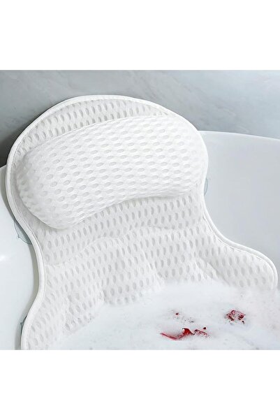 Generic Brand Pernă de baie, suport gât și cap, antiderapantă, albă, 43×43×6 cm