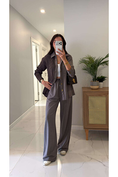 BİRCANÇİL Noris Brown Knitted Detailed Knitwear Trousers Set