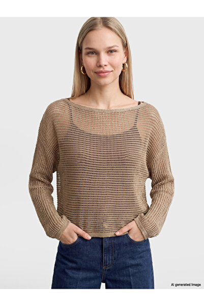 LC Waikiki Nevavm Lcw Vision Brown Knitwear Openwork Boat Neck Women's Sweate...