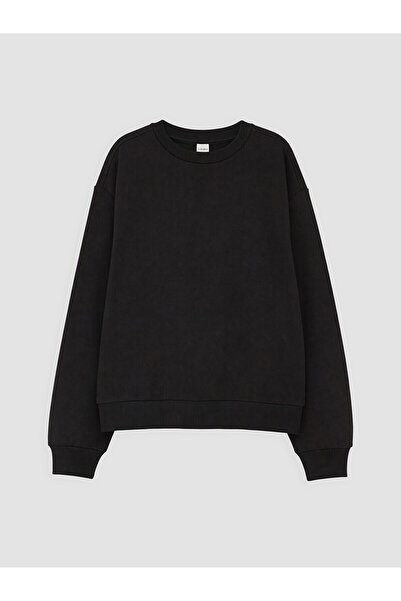 LC Waikiki Black Crew Neck Girl's Thick Sweatshirt