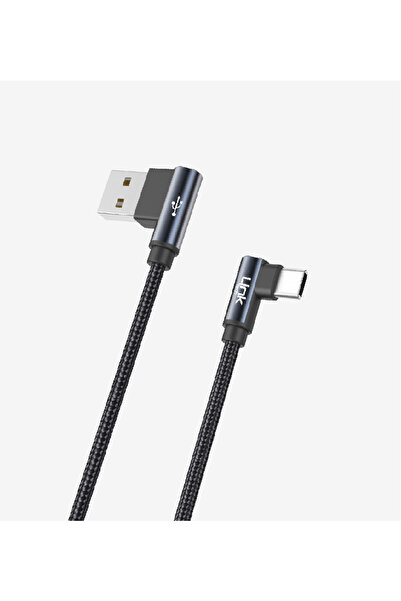 Linktech K594 Gaming 90° Derece Metalik Başlıklı 1500mm 3A Örgülü Tip-C Şarj ...
