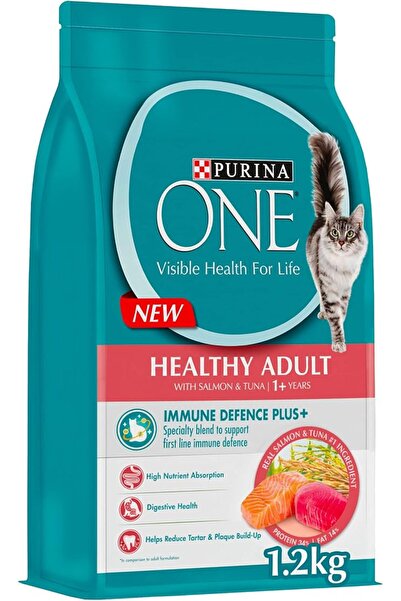 Purina One طعام القطط الصحي للبالغين بالسلمون والتونة 1.2 كجم، أبيض