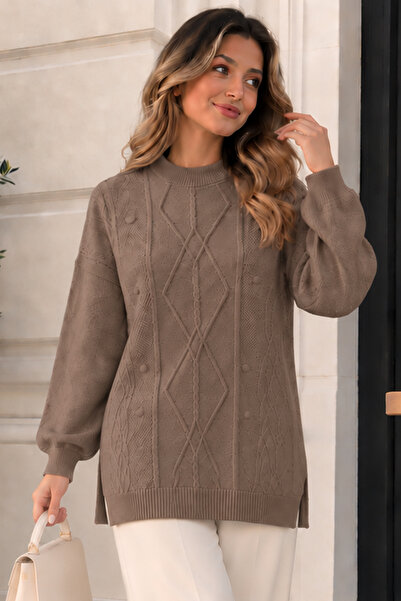 benguen Patterned Knitwear Sweater K6059 Mink