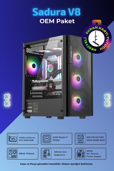 İncehesap IH Sadura V8 R7-9700X 16 GB 500GB SSD RTX5060 8 GB OEM Paket