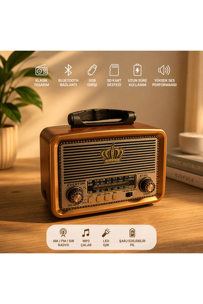 FM / AM / SW 3 Bantlı Bluetooth Radyo – Solar Panel – USB / TF Müzik Çalar