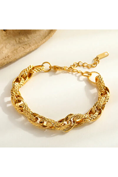 Peach Jewelry Σκαλιστό βραχιόλι αλυσίδα από ανοξείδωτο ατσάλι 316 επιχρυσωμένο