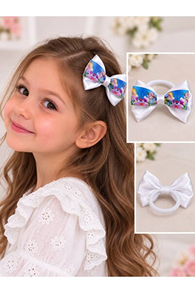 ESTEKS DANTEL Girl's Patterned Bow Rubber Buckle 2-Piece Colorful Hair Accessory
