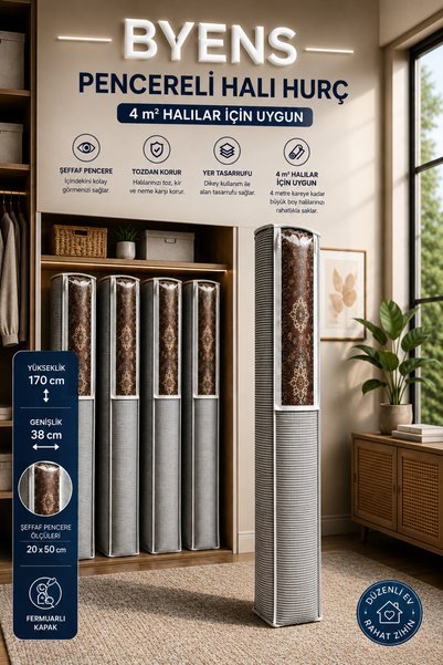 BYENS Carpet Storage Bag 2 Pieces 4m2 Storage Bag with Window Rug Runner Organizer 4 Square Meter Organizer Fabric Fabric