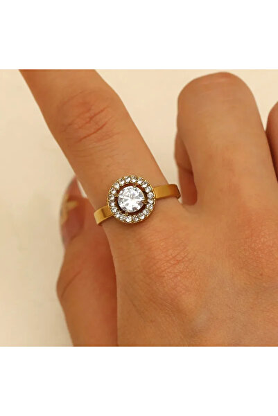 Peach Jewelry Στρογγυλό Δαχτυλίδι με Λευκά Ζιργκόν από Ανοξείδωτο Ατσάλι 304