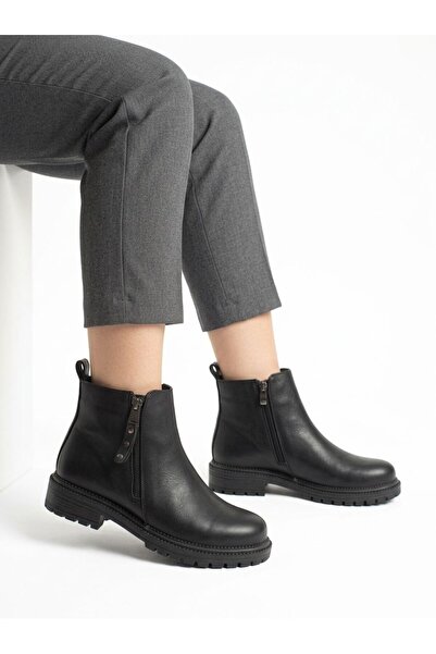 Gönbeler Women's Short Suede Numuk Boots with Zipper, Black, Non-Slip Sole, S...