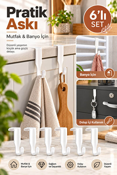 House Bird 6’lı Pratik Dolap İçi Askı Seti Mutfak Banyo Havlu Anahtar Aksesua...