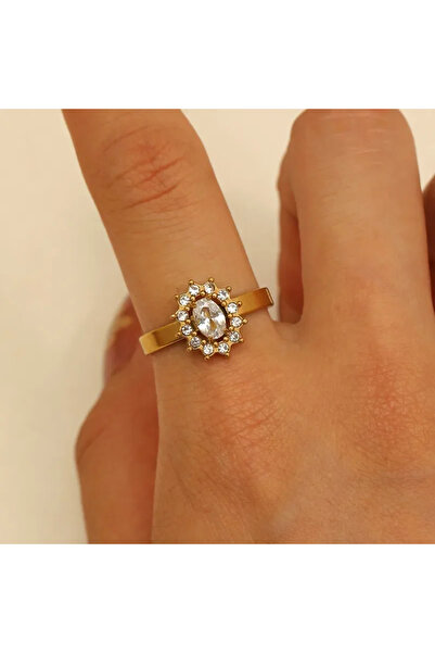 Peach Jewelry Οβάλ Δαχτυλίδι με Λευκά Ζιργκόν από Ανοξείδωτο Ατσάλι 304