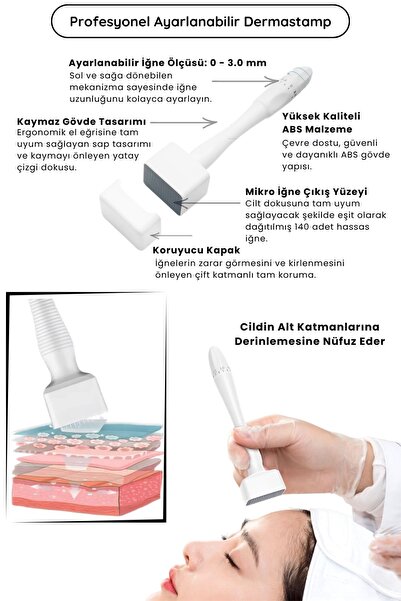 VECATECH Velda Tech 140 Titanyum İğneli Dermastamp - Ayarlanabilir Başlık (0....