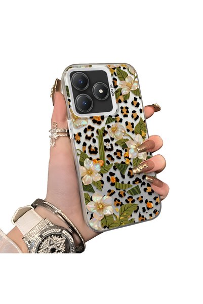ucuc Realme C63 4G/C61 Compatible Aesthetic Floral-Leopard Pattern Case Acryl...