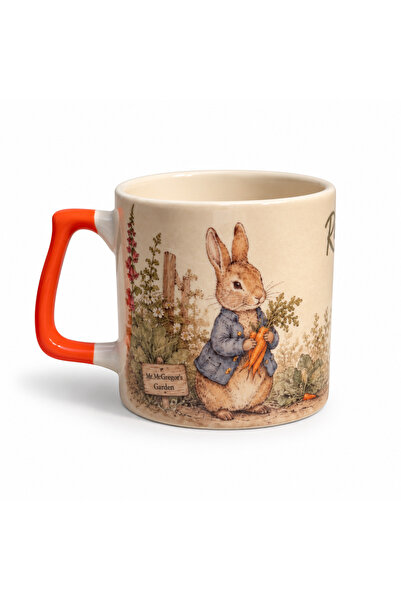 Junno Gift Kişiye Özel İsimli Peter Rabbit Desenli Seramik Kupa – Turuncu Kul...