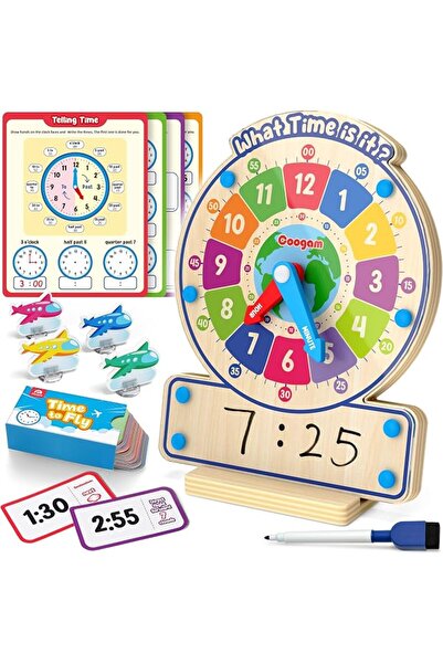 Coogam Wooden Clock Teaching Time Toy for 3 4 5 Year Old Kids