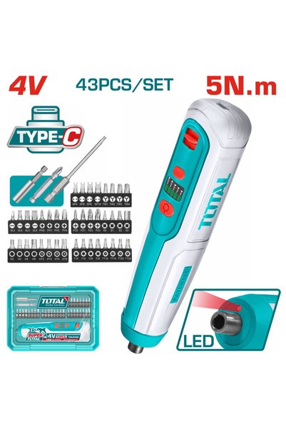 TOTAL Ασύρματο κατσαβίδι ιόντων λιθίου 4V / 1.3Ah / 5Nm Type-C (TSDLI04062)