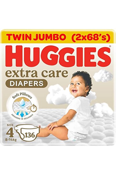 Huggies حفاضات إكسترا كير المفتوحة مقاس 4 (8 - 14 كجم) عبوة تحتوي على 2 × 68 ...