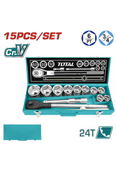 TOTAL Σετ καρυδάκια 3/4 " 15 τεμαχίων (THT341151)