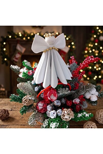 Generic Brand Christmas Arrangement with White Angel and Winter Elements – Fe...
