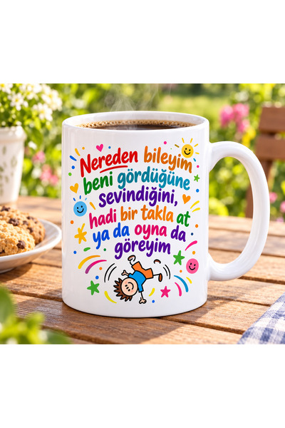 Tomris Hatun Nereden Bileyim Sevindiğini Mottolu Kahve Kupası, Çift Taraflı S...
