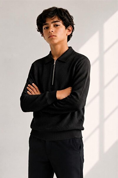 Pina Kids Boy's Zippered Polo Collar Towel Knit Sweater Trk11012