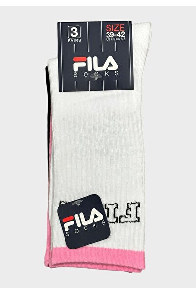 Fila Γυναικείες Κάλτσες 3 Τεμαχίων με Λουλούδια Λευκό/Ροζ/Μαύρο - Πολύχρωμες
