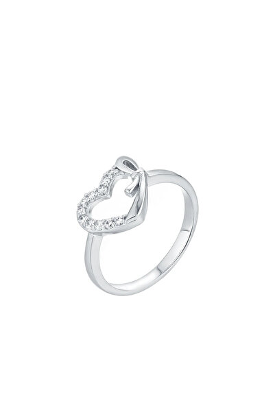 Peach Jewelry Δαχτυλίδι Laura Ασημένιο 925 Ρόδιο Καρδιά με Κορδέλα και Ζιργκόν