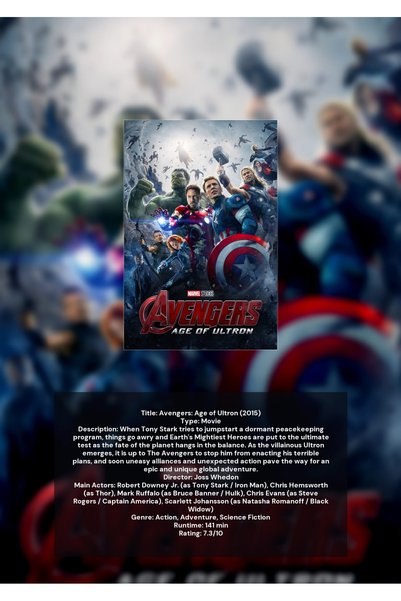 OEM Poster Infografic Avengers: Age of Ultron, Razbunatorii, Carton 250g, A4