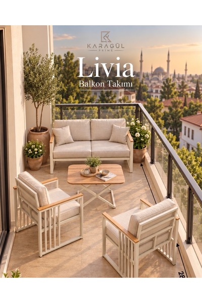 KARAGÜL PRIME Livia Prime Balkon & Bahçe Takımı / Fırınlı Statik Boya / Krem ...