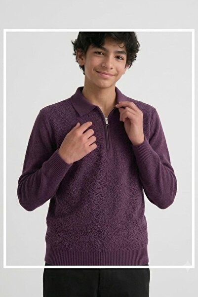 Pina Kids Boy's Zippered Polo Collar Towel Knit Sweater Trk11012
