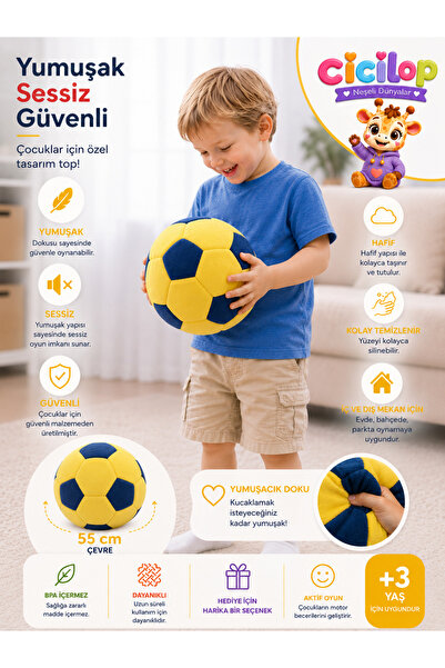 cicilop Sessiz Peluş Futbol Topu ( Özel Hediye Kutusuyla)
