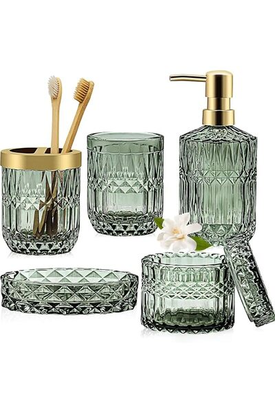 Topsky Green Bathroom Accessory Set, Glass Bathroom Decor Countertop Organize...