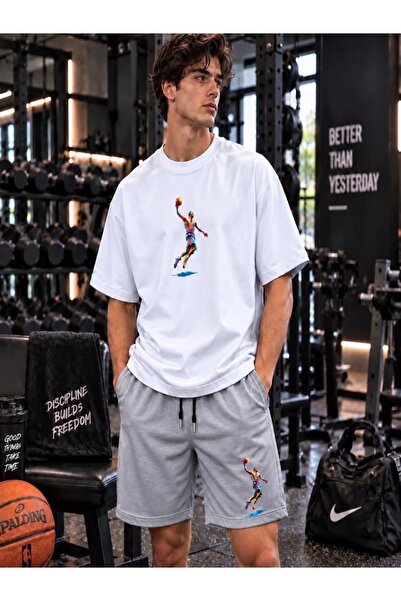FAEL LİFE New Season Unisex T-Shirt and Sweatpants Basket Adam Printed Set
