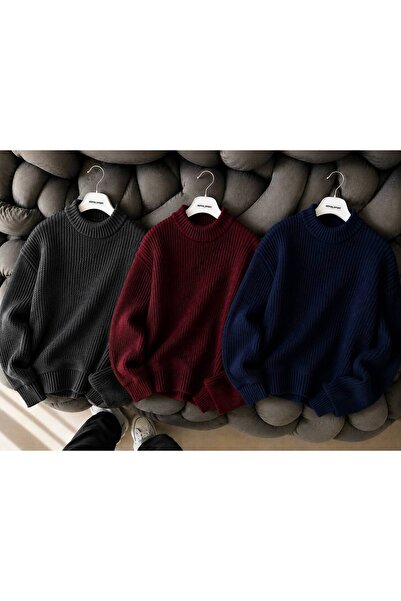 oneoff سترة تريكو رجالية بياقة دائرية كبيرة الحجم مكونة من 3 قطع، سترة محبوكة...