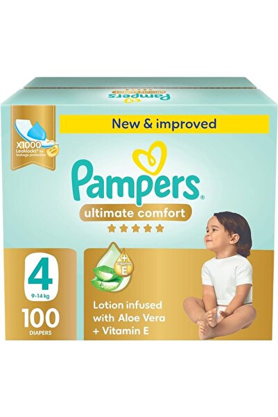 Pampers Baby Wipes حفاضات بامبرز ألتيميت كومفورت، مقاس 4، 9-14 كجم، علبة توفي...