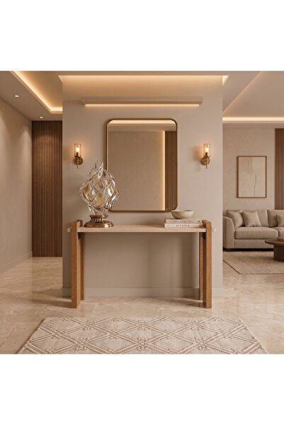 Ebticar كونسول بيج وبني مستطيل بتصميم عصري وتشطيب يشبه الترافرتين، طاولة مدخل...