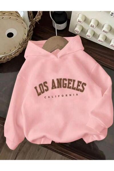 MORNİNG KİDS Kız Çocuk 3'lü Paket Kapşonlu Boston Brooklyn Los Angeles Baskılı Sweatshirt (Pembe-Siyah-Gri)