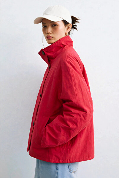 BARRELS AND OIL Women's Stand Collar Pocket Jacket - Red