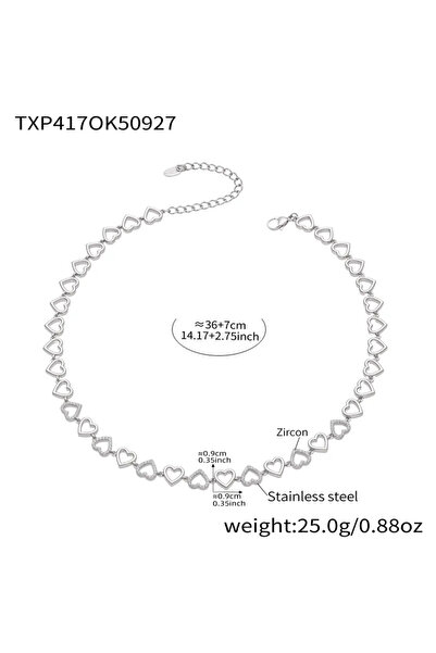 Peach Jewelry Κολιέ Σειρά Από Καρδούλες Με Ζιρκόν Ανοξείδωτο Ατσάλι 316