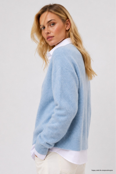 WILD BEE Women's Blue Soft Textured Buttoned Knitwear Sweater