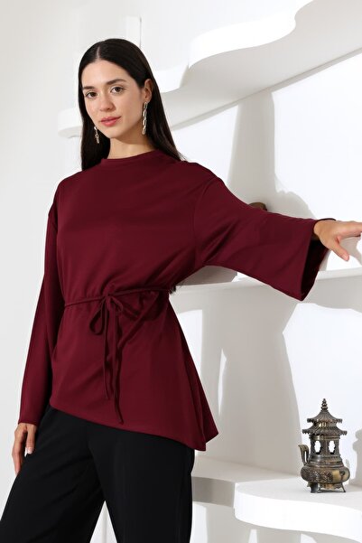 Sabr Women's Modal Belted Asymmetrical Long Sleeve Tunic