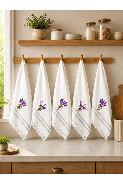 diabella Başak 40*60 100% Cotton 5-Piece Kitchen Towel White - Purple