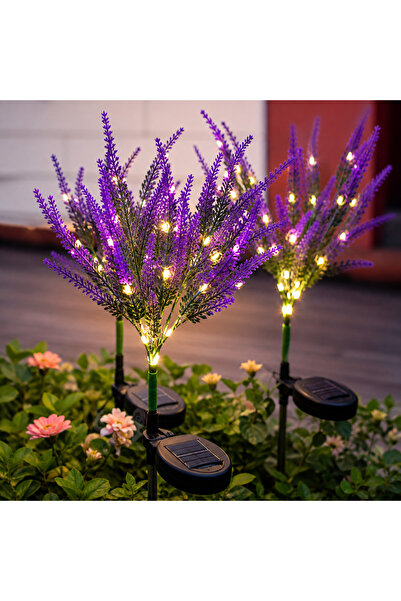 Vivendo Set 2 Lampi Solara de gradina tip lavanda, Iluminare LED alb cald, re...